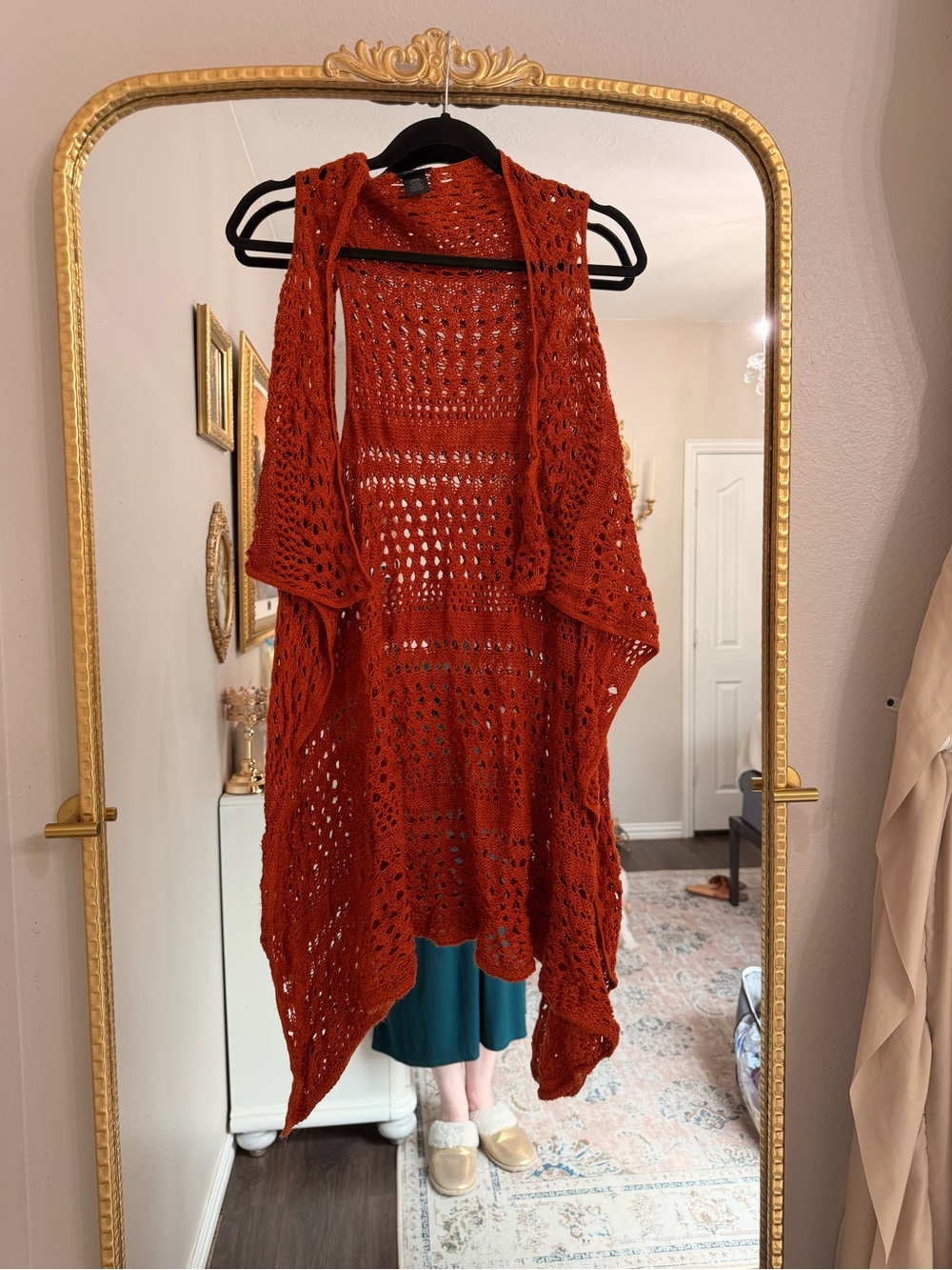 Rue21 Open-Knit Rust Orange Crochet Vest